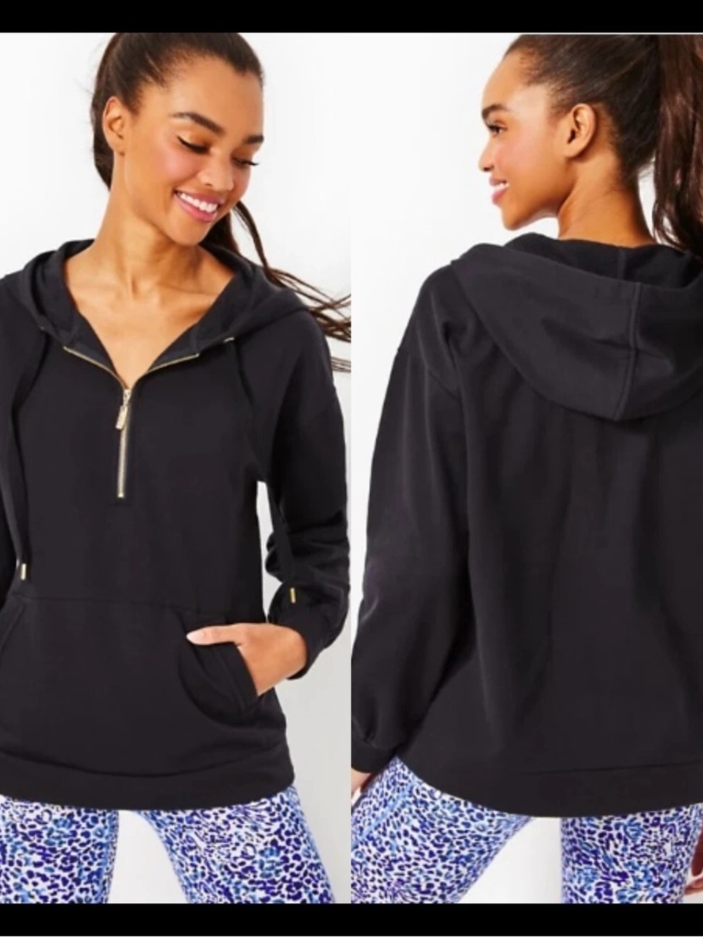 Lilly Pulitzer Suri 1/2 Zip Pullover Onyx Long Sleeve Hoodie EUC